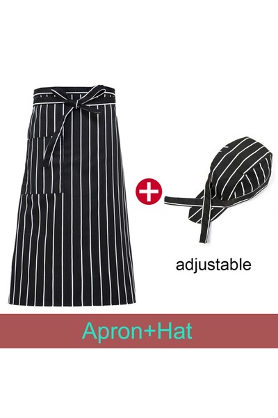 Choice One Size White stripes Uniform Set Cooking Apron Catering Cap Hotel Ch...