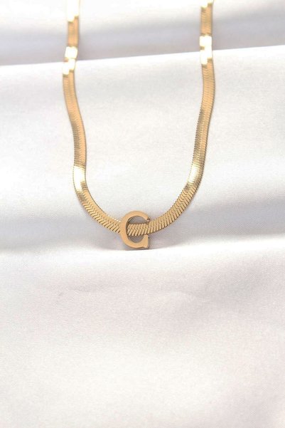 Toptan Bulurum 316L Steel Letter C Gold Color Italian Chain Necklace
