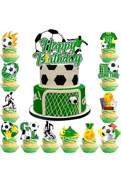 Generic Soccer Birthday Cake Topper, 13pcs Sport Theme Decorations - 12 Cupca...