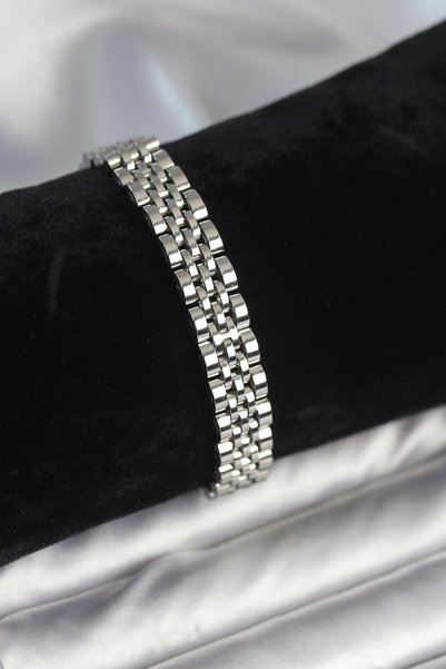 Toptan Bulurum 316L Steel 9 mm Thick Silver Color Men's Bracelet