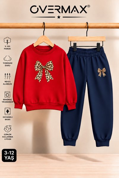 OVERMAX Leopard Patterned Ribbon Printed Children's Crew Neck Sweatshirt Trac...