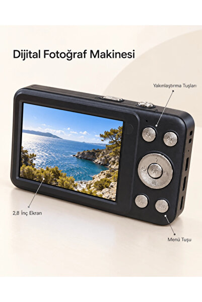 CerCip Siyah Dijital Fotoğraf Makinesi 64 Gb’a Kadar Hafıza Kartı Destekli
