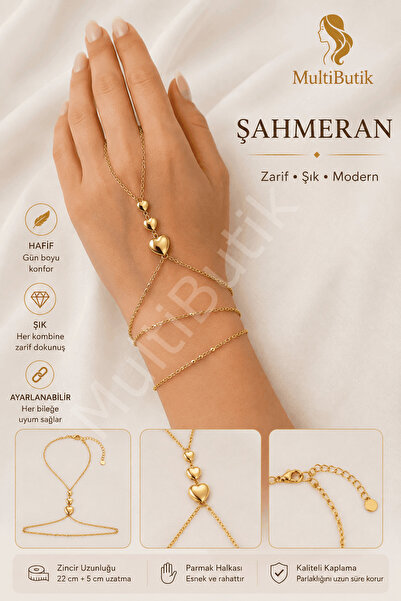 Multi JEWEL Three Heart Detailed Steel Shahmeran-Gold
