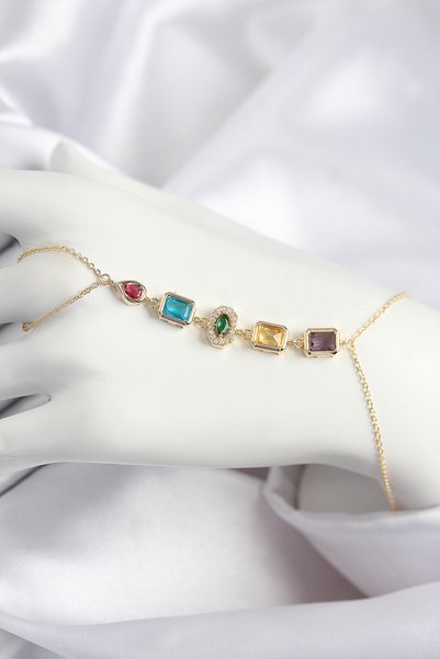 Bezos Brass Colored Zircon Stone Model Gold Color Şahmeran