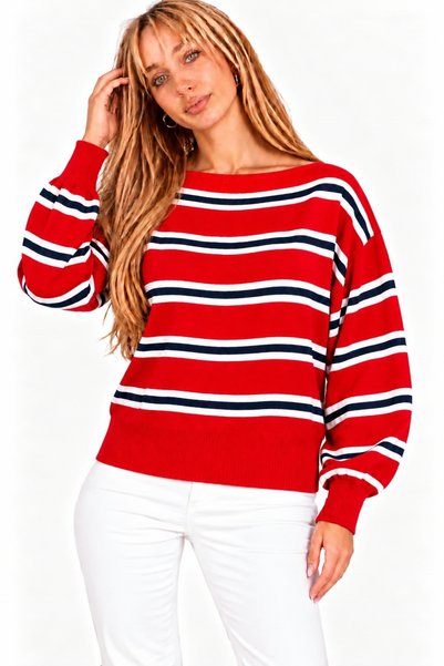 ZERELLE COLLECTİON Women's Striped Pattern Oversized Knitwear Sweater
