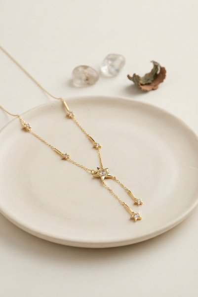 Toptan Bulurum Brass Gold Color Zircon Stone Star Model Women's Necklace