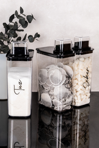 Dolkin Home 3-Piece 3000ml Self-Scale Storage Box with Scale Lid Acrylic Tea Sugar Salt Labeled Storage Container Jar Set