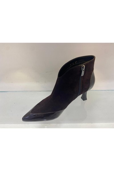 MARCO ROCCO Genuine Leather Suede Patent Leather Zippered Heeled Pointed Toe Stylish Women's Boots