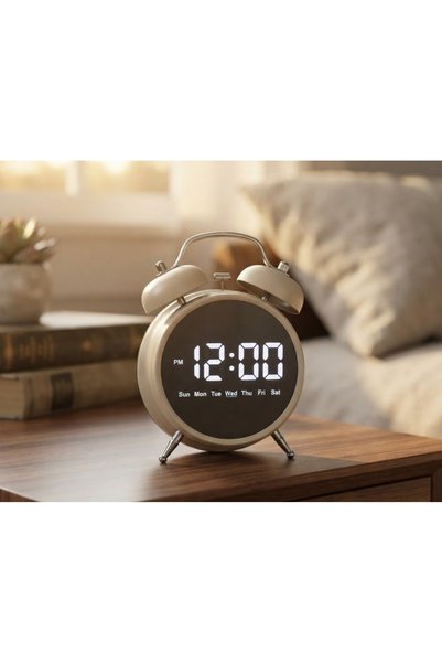 Mihristore Metal Çift Zilli Dijital Göstergeli Çalar Saat 12 Cm Masa Saati Ma...