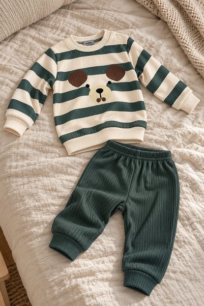 METEOR BABY Baby Set Patterned Striped 2-Piece Set Long Sleeve Top and Bottom...