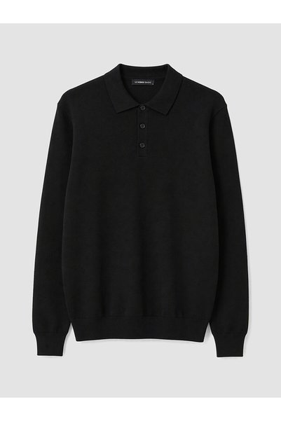 LC Waikiki Ozmarka New Season Black Polo Collar Men's Knitwear Sweater