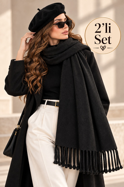 laviyonsa Pasta Tassel Shawl & Painter's Beret Set