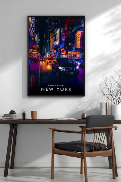 KEYFHOME New York Night No 7 Tablou MDF înrămat Poster Living Decor de perete...