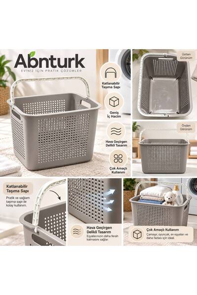 abnturk 40L 40x35x30cm Çok Amaçlı Sert Plastik Dayanıklı Alışveriş ve Ev Çama...