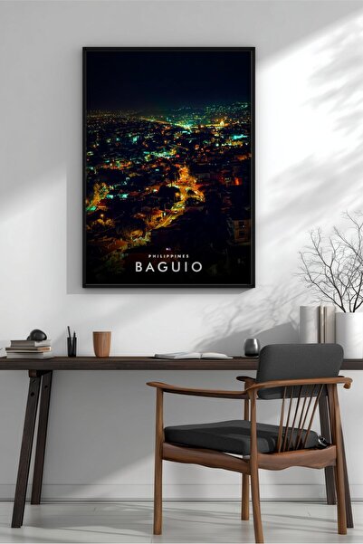 KEYFHOME Baguio Noapte Vedere pe oraș Încadrat MDF Tablou Poster Living Decor...