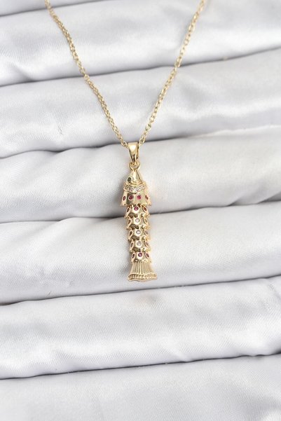 Bezos 316L Steel Chain Gold Color Fish Model Zircon Stone Women's Necklace