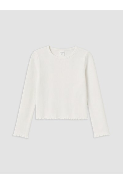 LC Waikiki Nevavm White Plain Narrow & Slim Long Sleeve Girl's T-Shirt with a...