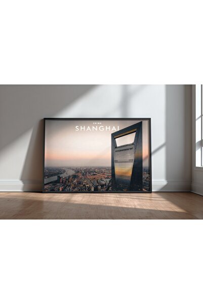 KEYFHOME Poster cu tablou MDF cu ramă Shanghai Silueta nr. 5, decor de perete...
