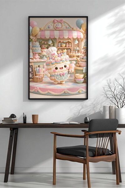 KEYFHOME Drăguț Cake Chef Bakery MDF Tablou cu ramă Poster pentru camera copi...
