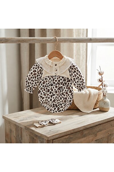 Pure Boutique Body bebe fetita din muselina animal print cu dantela si bentita