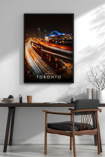 KEYFHOME Toronto Vedere de noapte a orașului înrămat MDF Tablou Poster Living...