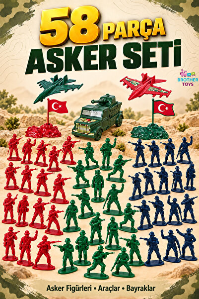 Brother Toys 58 Parça Oyuncak Asker Seti Uçak Arazi Aracı Bayrak