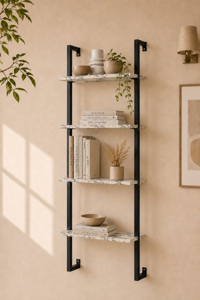 Genel Markalar 60x20 cm 4 Raflı Duvara Monte Metal Duvar Rafı, Çok Amaçlı Org...