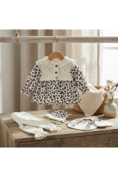 Pure Boutique Set bebe fetita 5 piese, rochita animal print din muselina, pan...