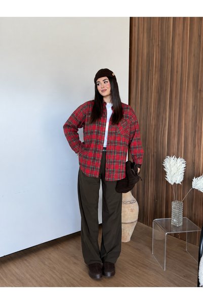 LB Laluna Butik Women's Relaxed Plaid Melton Shirt