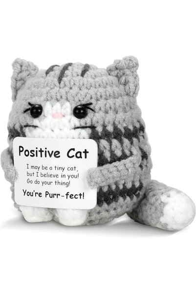 ALMEKAQUZ Positive Crochet Cat Mini Animal Emotional Support Gifts,Handmade K...