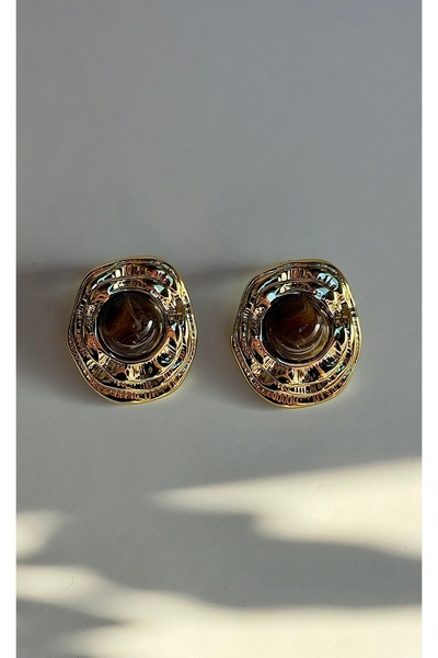 ADENNA JEWELRY Gold Framed Brown Enamel Vintage Earrings