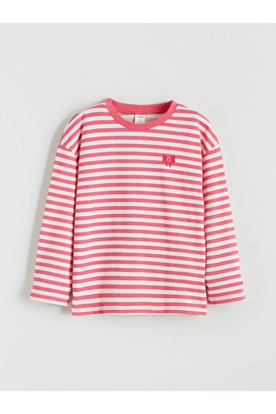 LC Waikiki Lcw Kids Pink Striped Standard & Regular Girls' T-Shirt with Nevav...