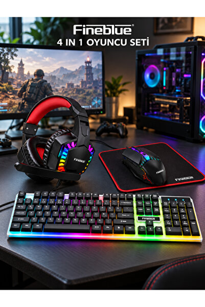 Fineblue 4 IN 1 RGB Gaming Set Klavye Mouse Kulaklık Mouse pad
