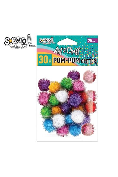 S COOL Set Pom-Pom Cu Sclipici, 30buc, 25mm, Vision XXI