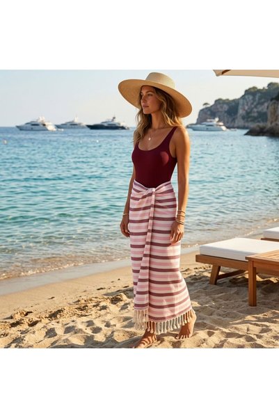 Sand & Sol Wavelux Beach Towel Red Pink - 100% Recycled Cotton Fouta 200 x 10...