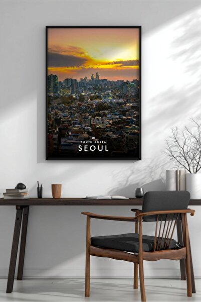 KEYFHOME Seul Apus de soare Peisaj urban Nr. 3 Încadrat MDF Tablou Poster Liv...
