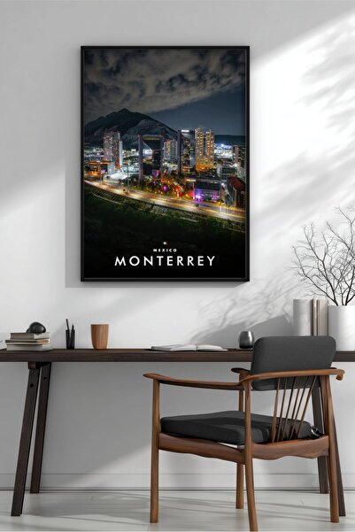 KEYFHOME Monterrey Mexic Noapte Silueta Închisă în MDF Tablou Poster Living D...