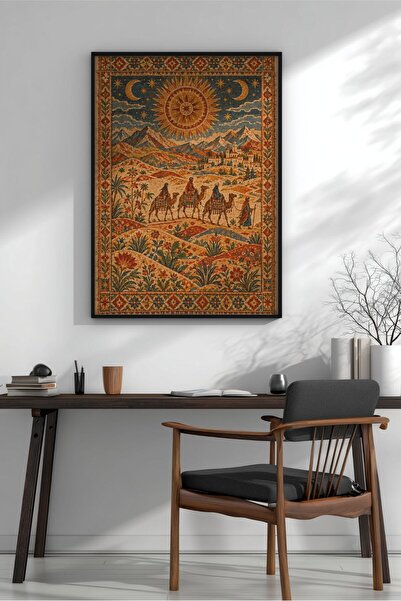 KEYFHOME Vintage Boho Kilim Desenli Kervan Încadrat MDF Tablou Poster Living ...