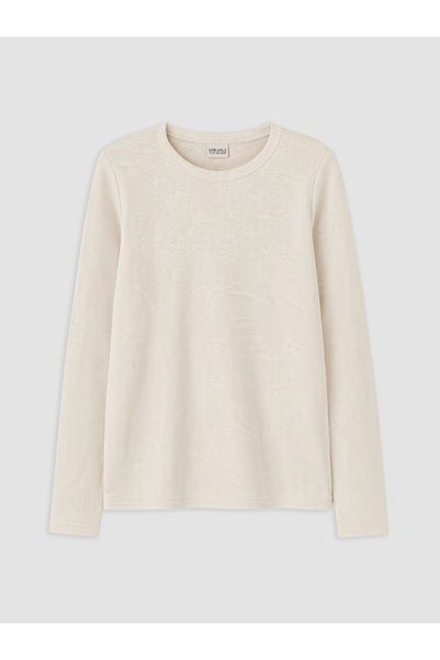 LC Waikiki Lcw Kids Beige Long Sleeve Girl's T-Shirt with Nevavm Difference