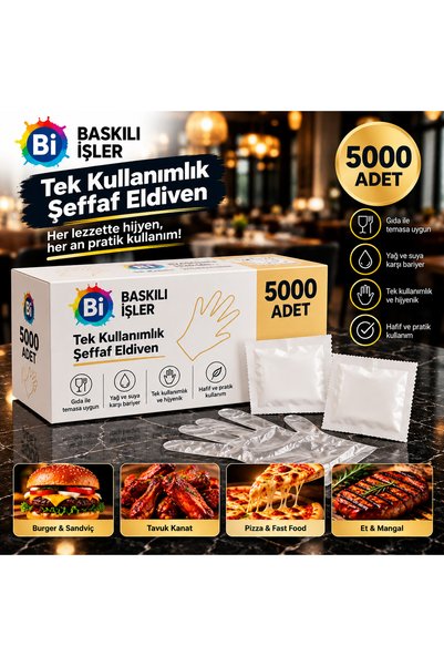 5000 Adet Tek Kullanımlık Şeffaf Eldiven – Hijyenik, Pratik, Paketli Yemek Eldiveni | Burger, Tavuk, Kanat ve Fast Food İçin