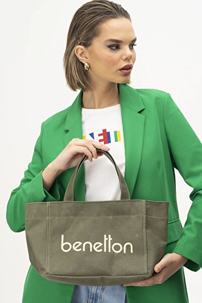 Benetton Geantă de mână din pânză BNT1102-KHAKİ