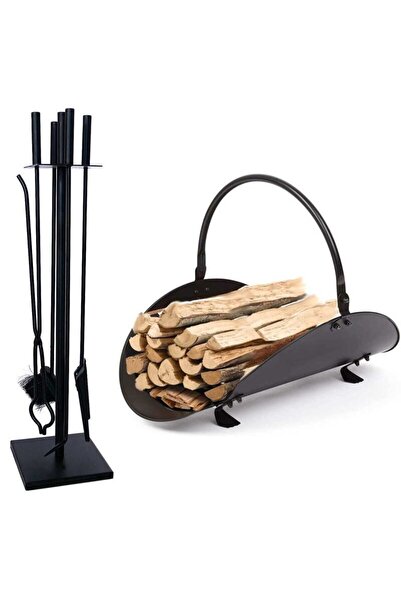 OEM Set 4 Accesorii cu Suport pentru Semineu si Soba din Fier Forjat, 81 cm s...