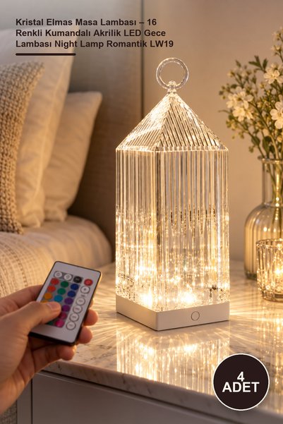 Yenilig 4 crystal diamond table lamps - 16 color remote controlled acrylic le...