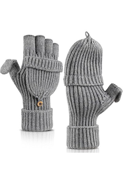 SYOSI Winter Convertible Mittens for Women Men, 2-in-1 Thermal Knit Fingerles...