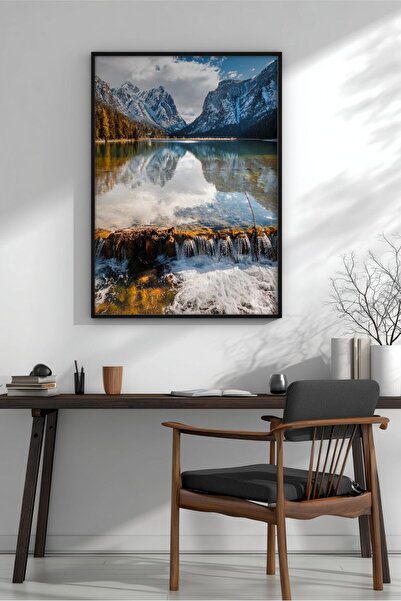KEYFHOME Lacul Toblach II Dolomites Peisaj montan Înrămat MDF Tablou Poster L...