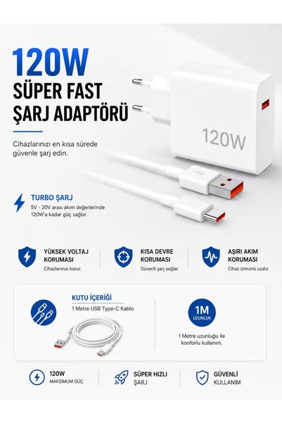 Global Turbo 120W Hızlı Şarj Cihazı Type-C Kablolu