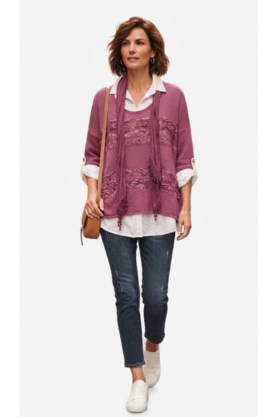 Fibula Otantik Oversize Pamuk Gömlek Triko Sweater Fistolu Fularlı İthal Soft...