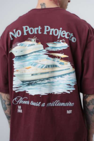 Respire Tricou Oversize Bărbați, Tricou Supradimensionat Streetwear cu Broderie și Imprimeu Iahturi No Port Project