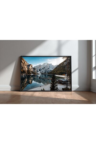 KEYFHOME Lago di Braies I Dolomites Peisaj montan MDF cu rama Tablou Poster L...