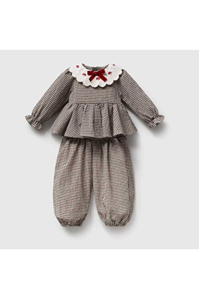 ministok Tiny Mushroom Embroidered Collar Baby Girl Blouse Balloon Pants 2-Pi...